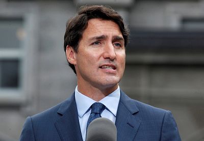 Canada\'s Prime Minister Justin Trudeau marks the start of a federal election campaign in Canada, in Ottawa, on Wednesday.