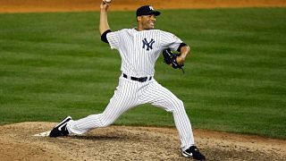 New York Yankees Mariano Rivera throws the last pitch of the 2009 World  Series