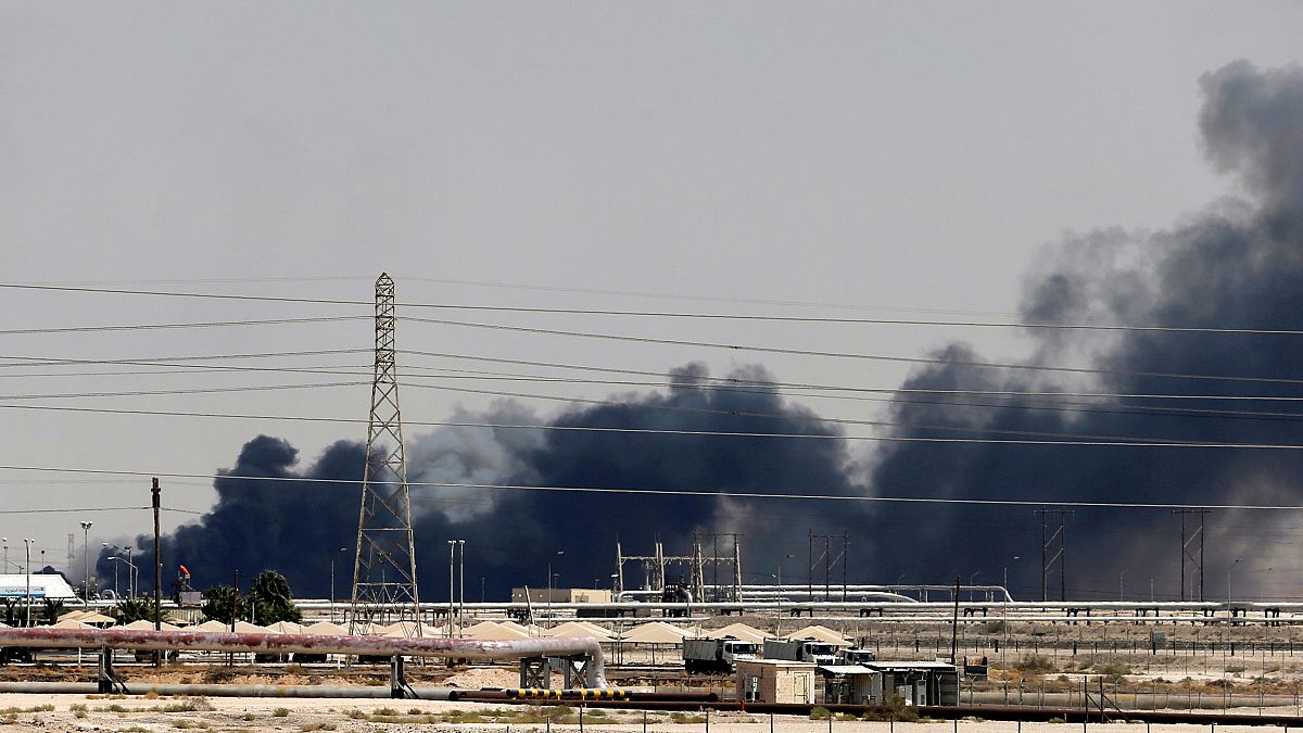 Image: Smoke rises following a fire at the Aramco facility in Saudi Arabia 