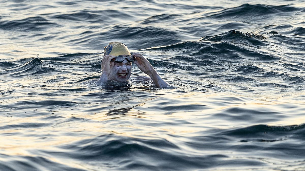 Image: Sarah Thomas swimming in the English Channel