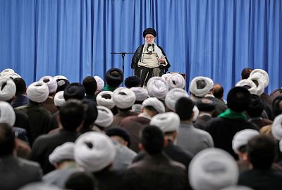 Iran\'s Supreme Leader Ayatollah Ali Khamenei during a meeting in Tehran on Tuesday. 