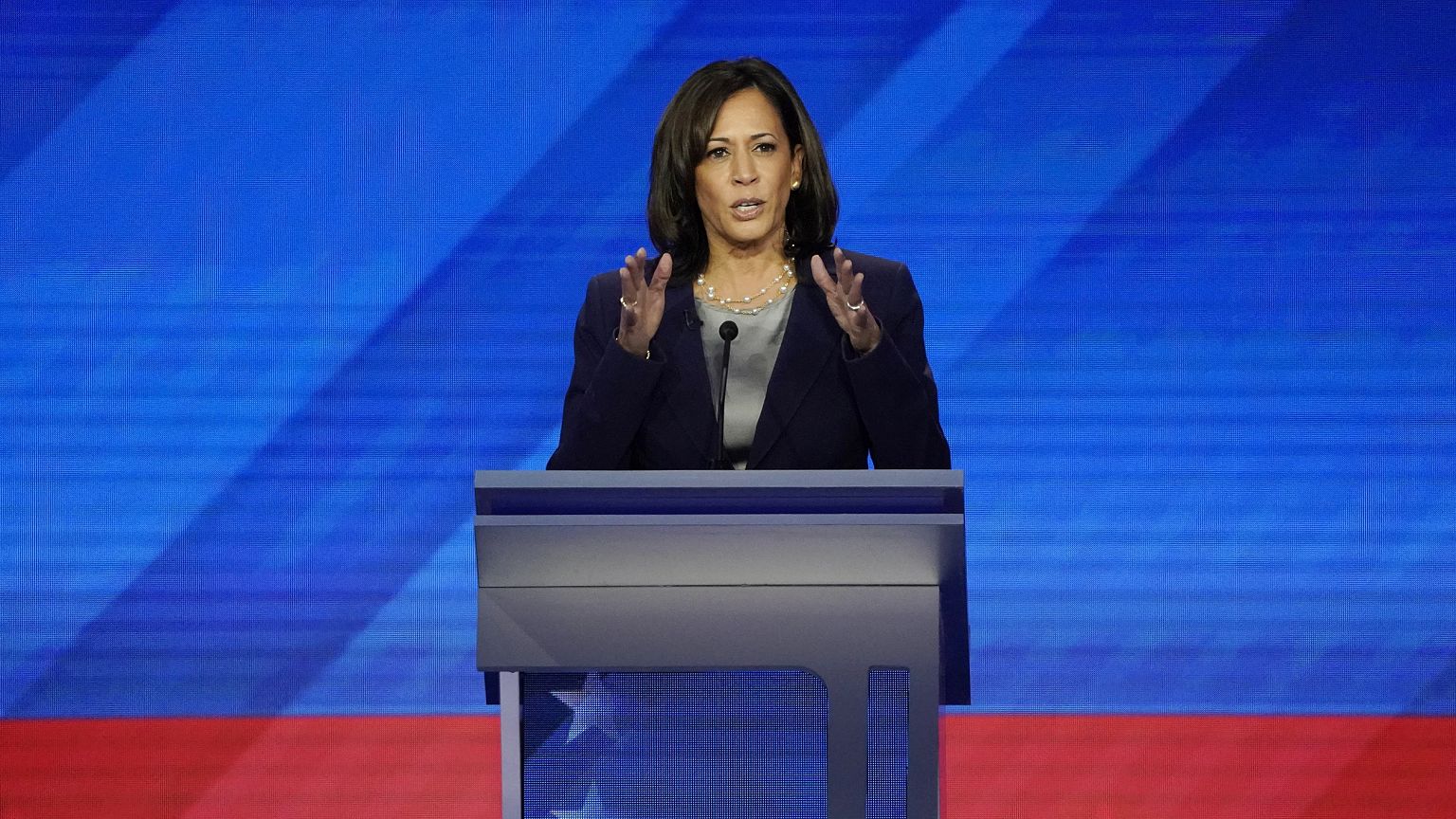 Image: Senator Kamala Harris speaks during the 2020 Democratic U.S. preside