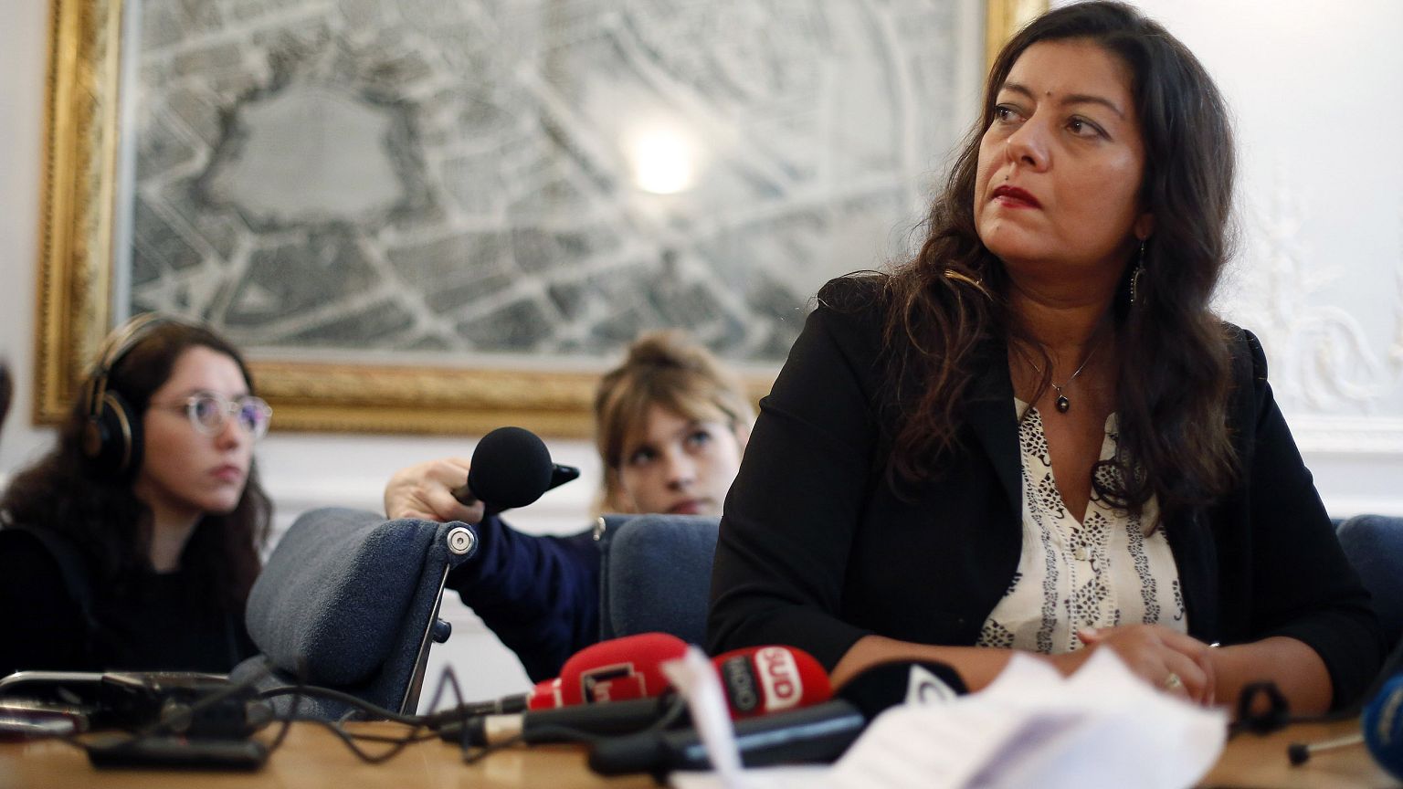 Image: French journalist Sandra Muller gives a press conference in Paris.