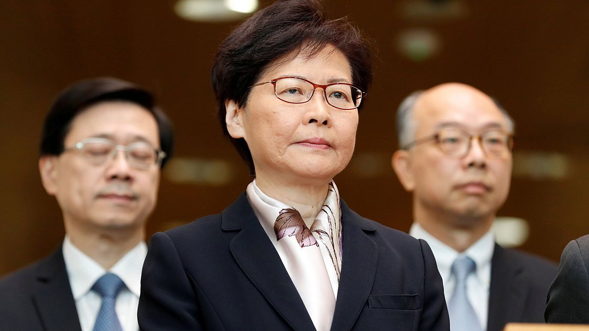 Image: Hong Kong Chief Executive Carrie Lam attends a news conference.
