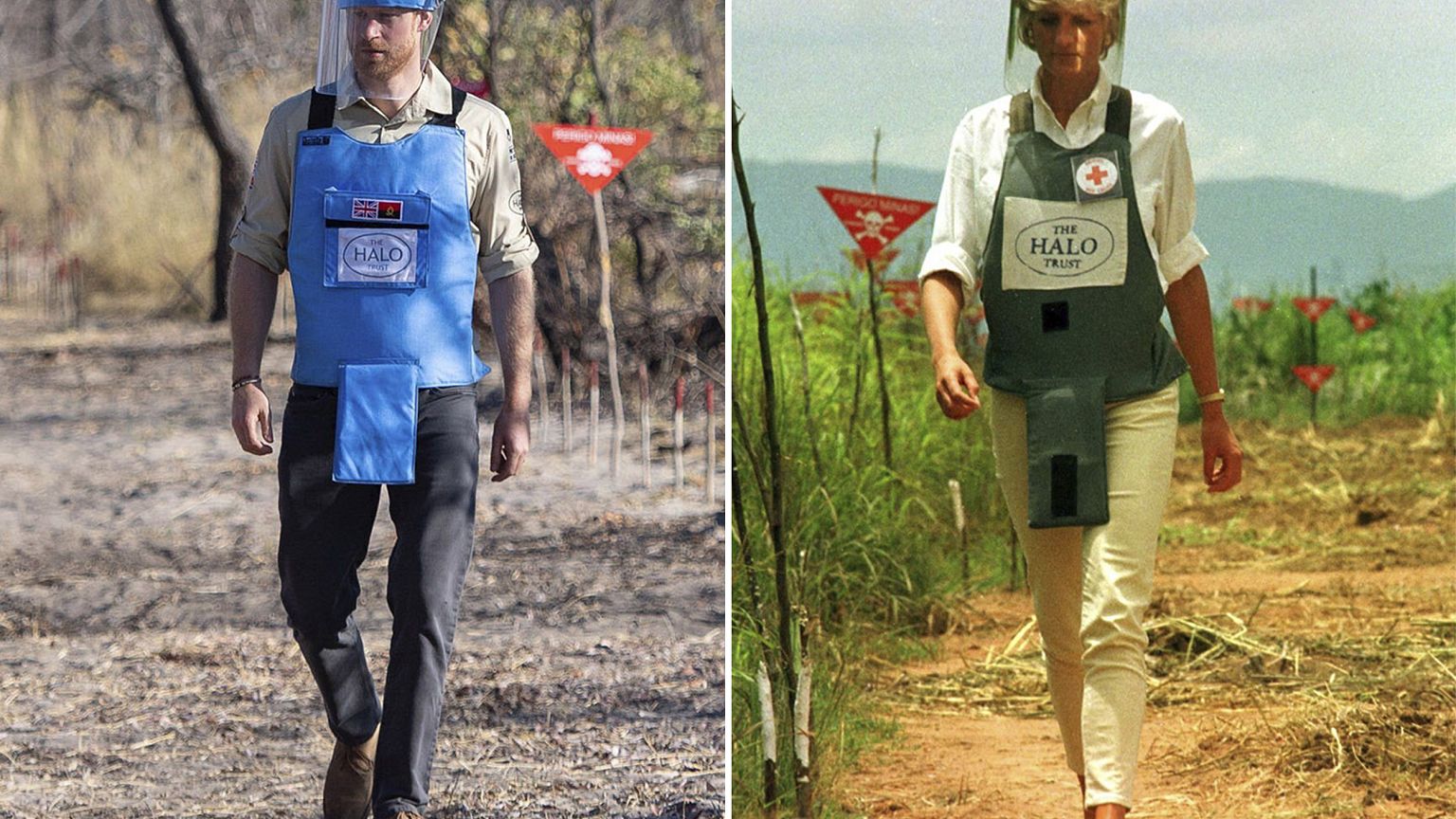 Image: Prince Harry walking through a minefield to see the work of landmine
