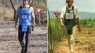 Image: Prince Harry walking through a minefield to see the work of landmine