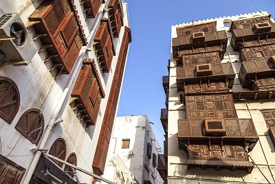Windows and doors in the old city in Jeddah, Saudi Arabia.