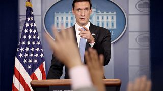 Image: Tom Bossert answers questions during a White House briefing