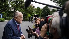 Rudy Giuliani speaks with reporters during on the South Lawn of the White H