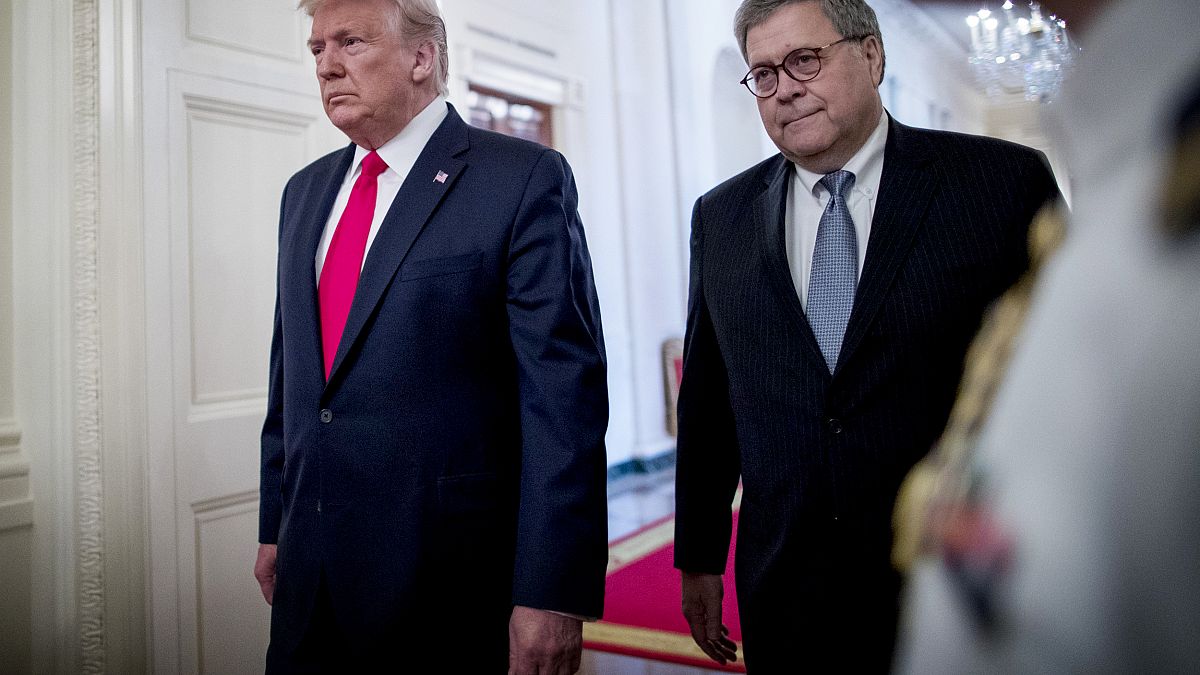Image: President Donald Trump and Attorney General William Barr arrive at a