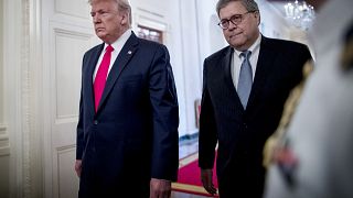 Image: President Donald Trump and Attorney General William Barr arrive at a