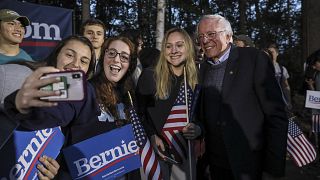 Image: Democratic presidential candidate Sen. Bernie Sanders, I-Vt., takes 