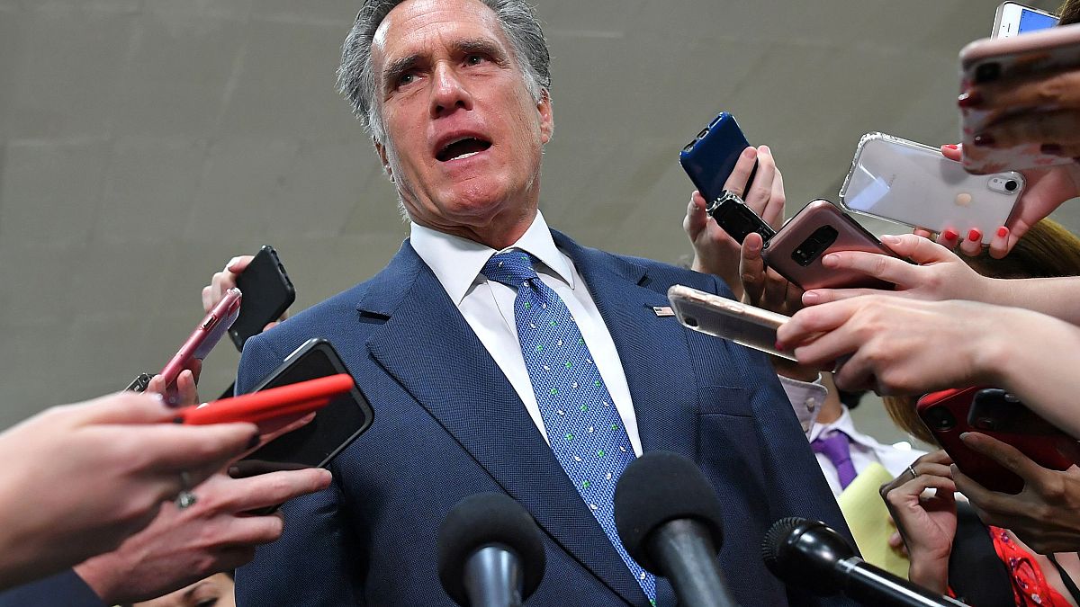 Sen. Mitt Romney speaks to the media in Washington on May 21, 2019.