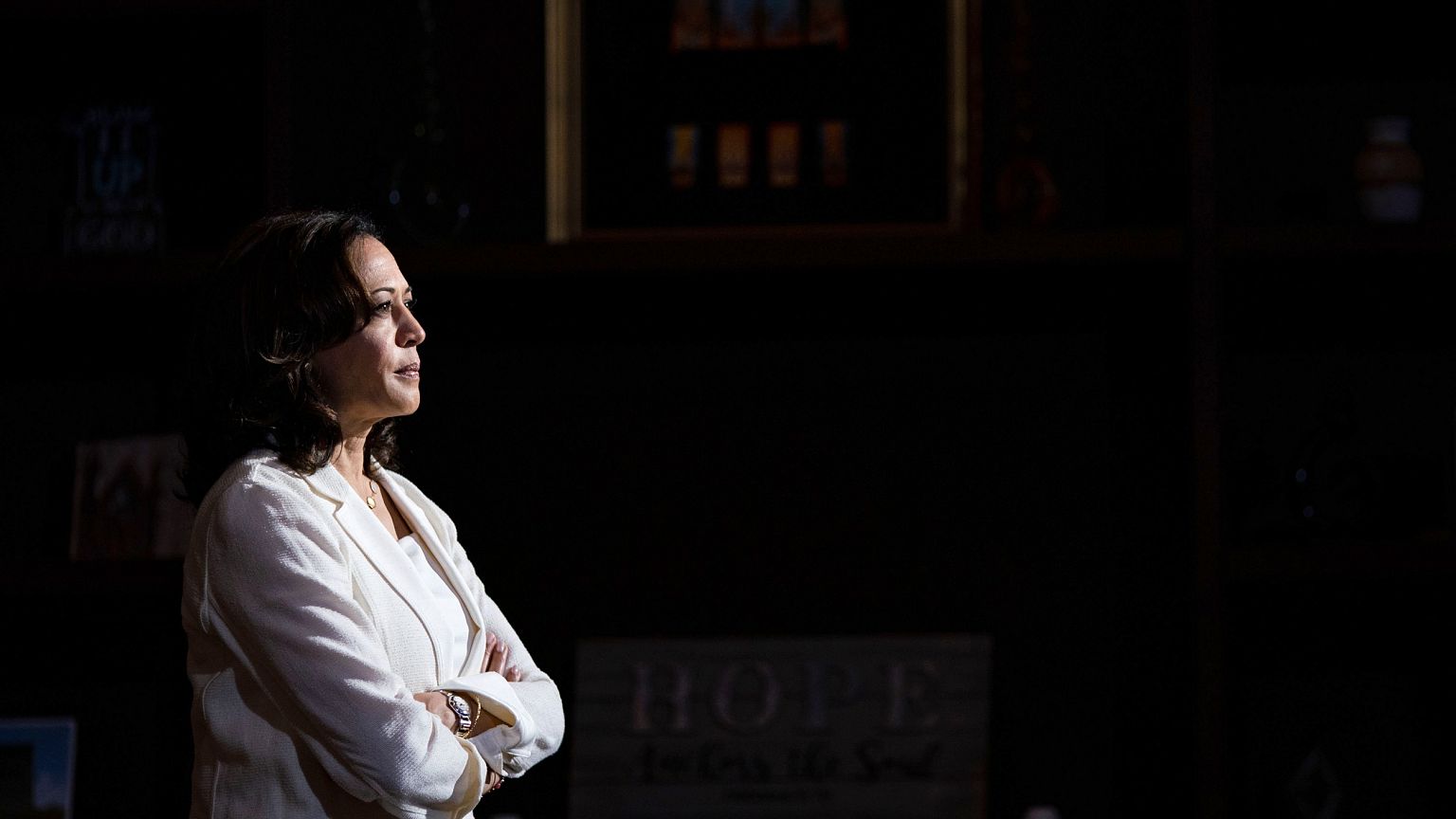 Image: Sen. Kamala Harris, D-Calif., speaks during a roundtable in Burlingt