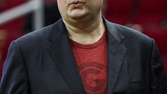 Image: Houston Rockets general manager Daryl Morey looks on before a game b