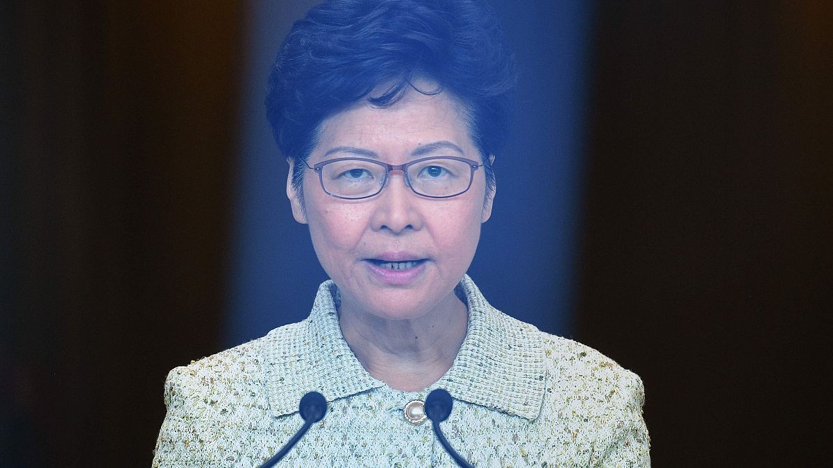 Image: Hong Kong Chief Executive Carrie Lam takes part in her weekly press 