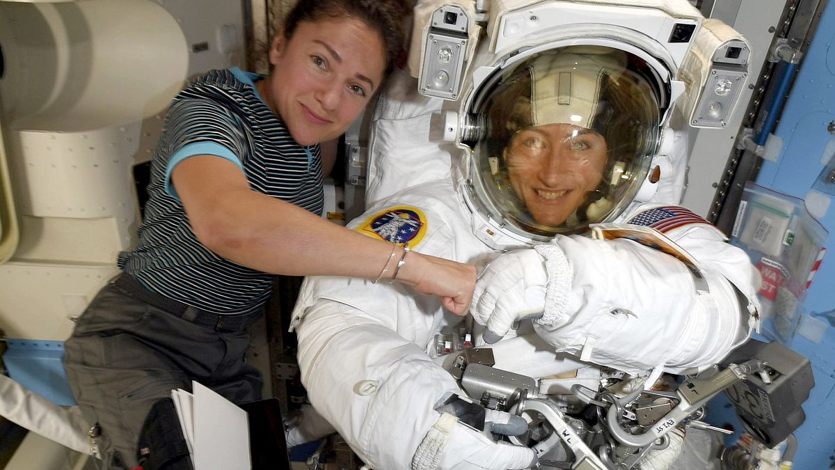 Image: Jessica Meir and Christina Koch on the International Space Station r