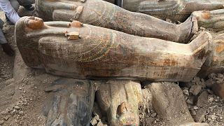 Image: Recently discovered ancient colored coffins with inscriptions and pa