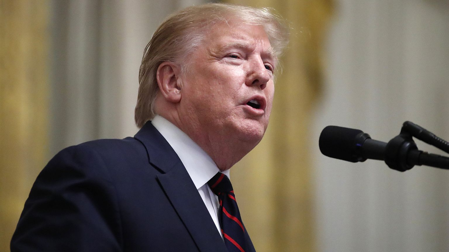 Image: President Donald Trump speaks during a reception for Italian Preside
