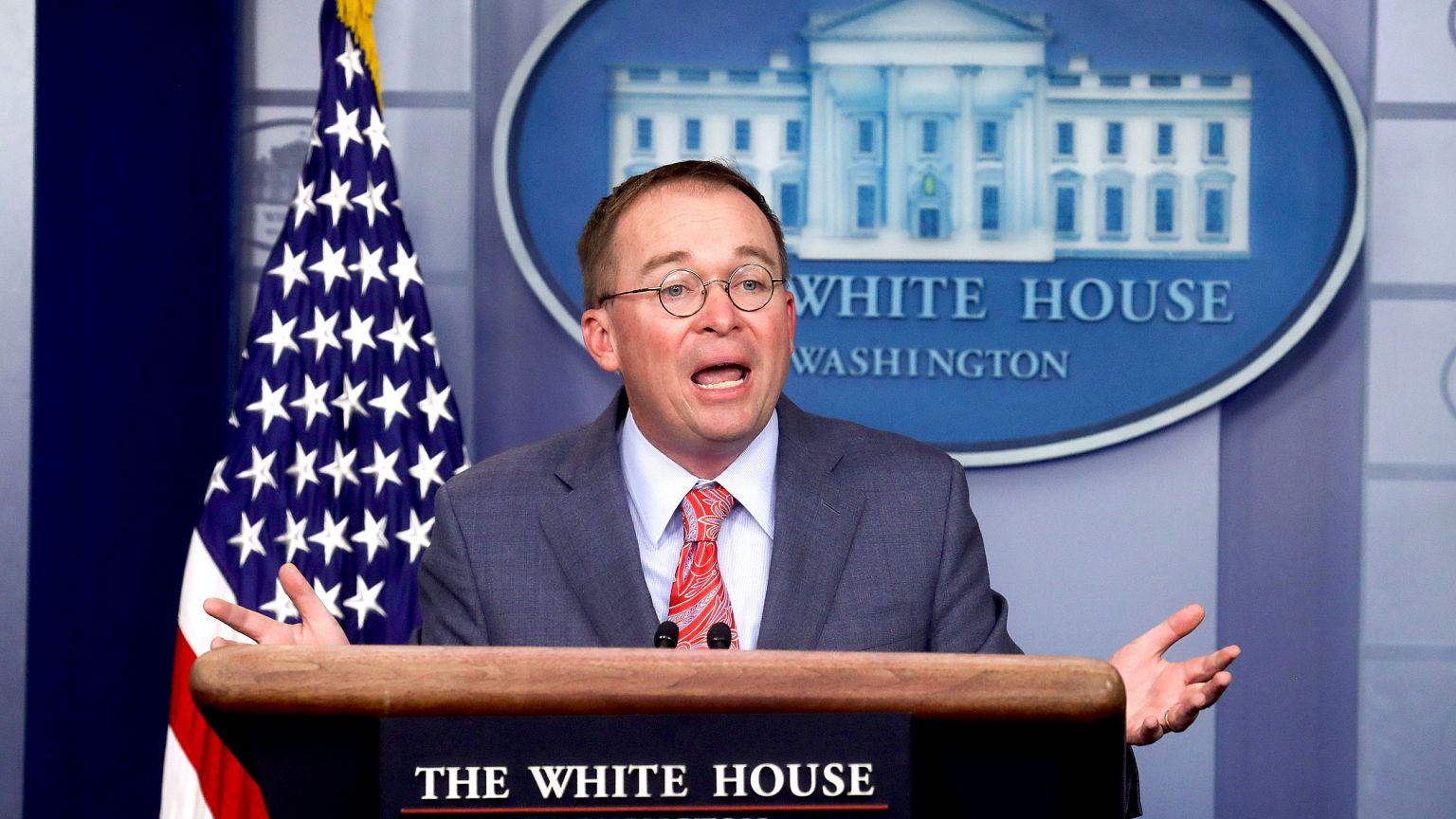 Image: Acting White House Chief of Staff Mulvaney addresses media briefing 
