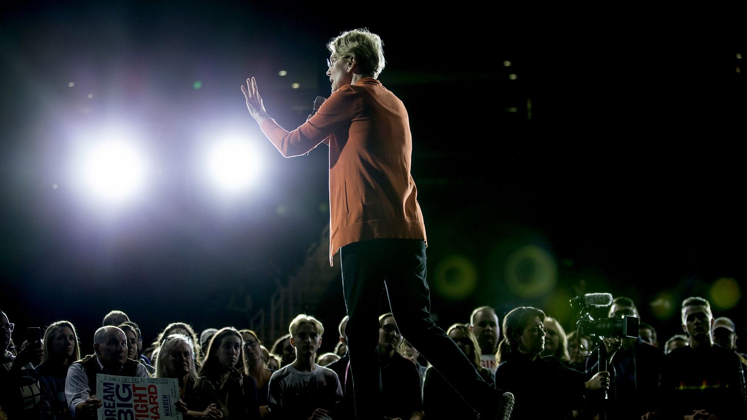 Image: Sen. Elizabeth Warren, D-Mass., speaks at a town hall event in Norfo