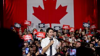 Image: Canadian Prime Minister Justin Trudeau holds a campaign rally in Ont