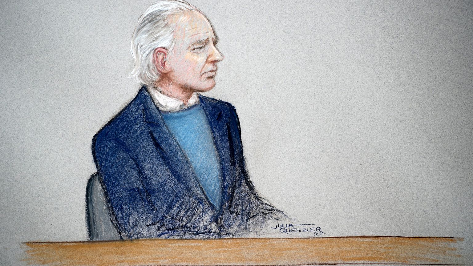 Image: Julian Assange in a courtroom sketch during a case management hearin