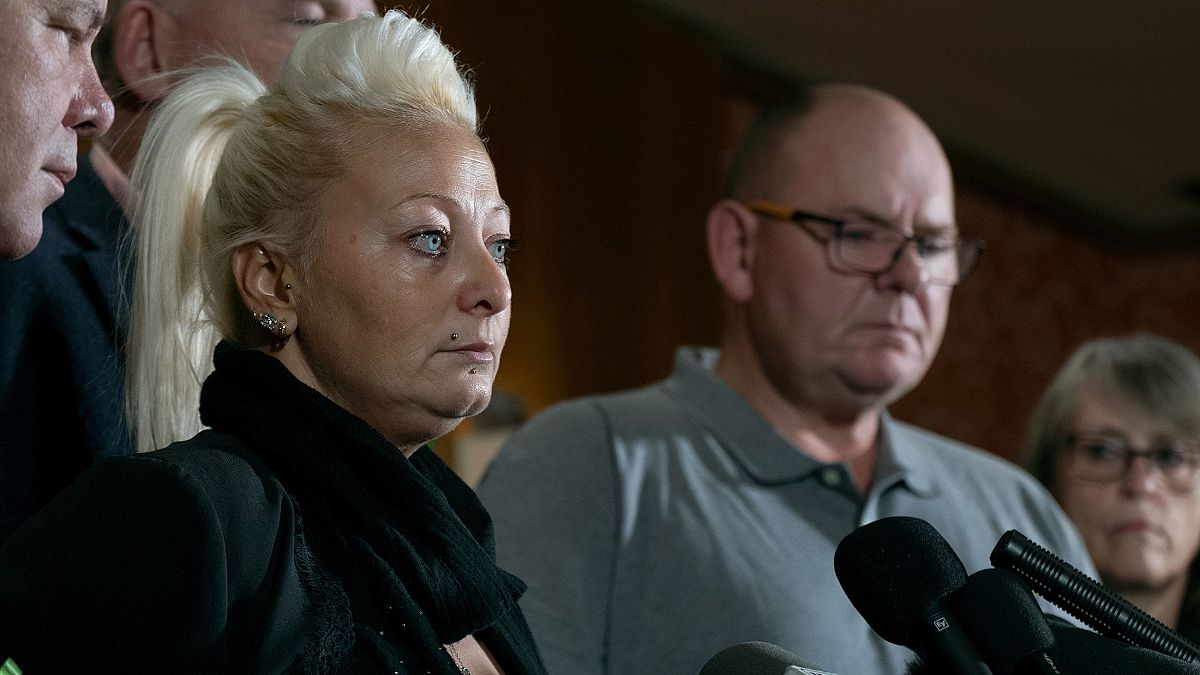 Image: Charlotte Charles, mother of Harry Dunn speaks at a news conference 