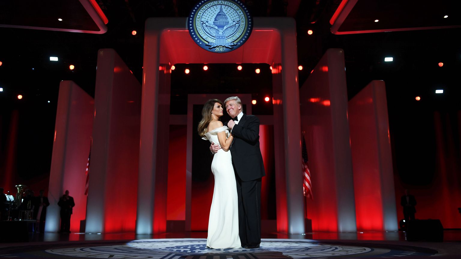 Image: President Donald Trump and the first lady Melania Trump dance at the