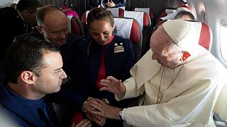 Pope joins couple in matrimony aboard a papal flight in Chile