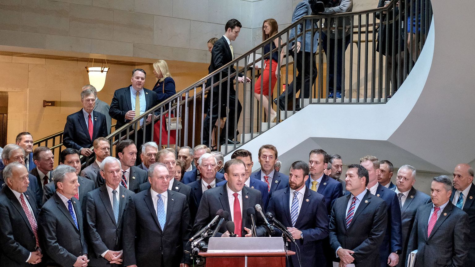 Image: Rep. Lee Zeldin (R-NY) speaks during a press conference alongside Ho