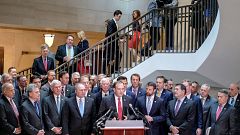 Image: Rep. Lee Zeldin (R-NY) speaks during a press conference alongside Ho