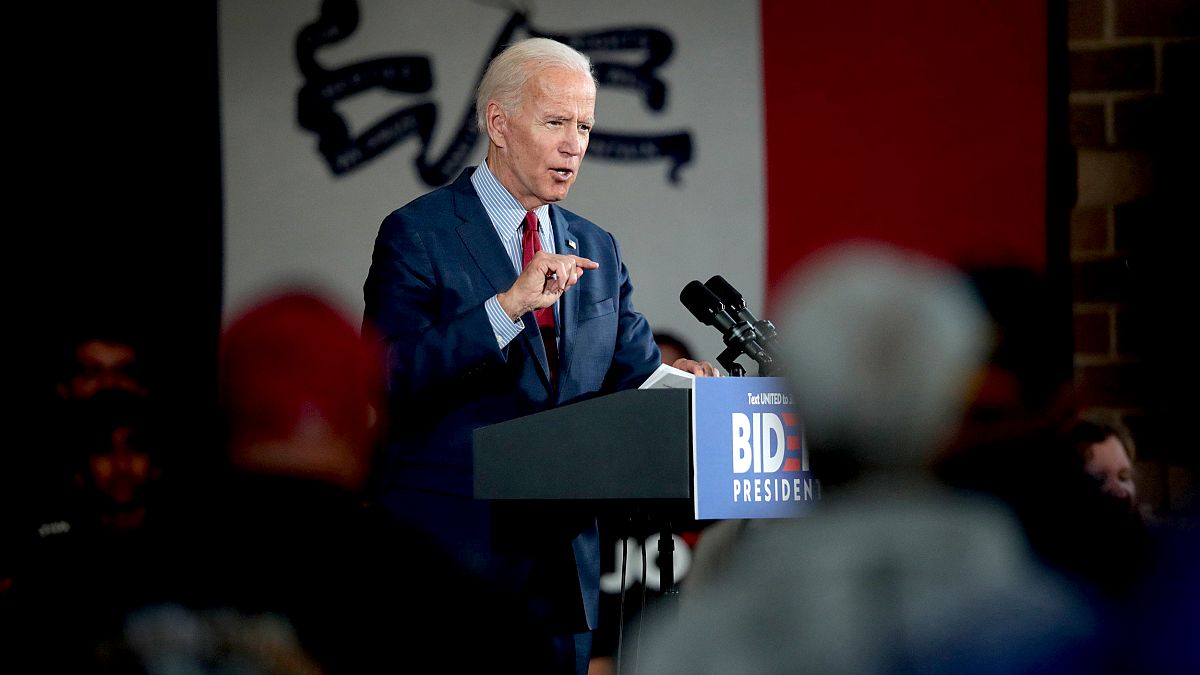 Image: Joe Biden speaks during a campaign stop in Davenport, Iowa, on Oct. 