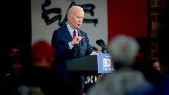 Image: Joe Biden speaks during a campaign stop in Davenport, Iowa, on Oct. 