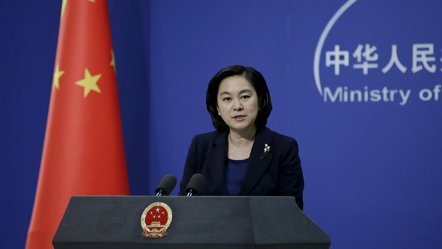 Image: Hua Chunying, spokeswoman of China's Foreign Ministry, speaks at a r