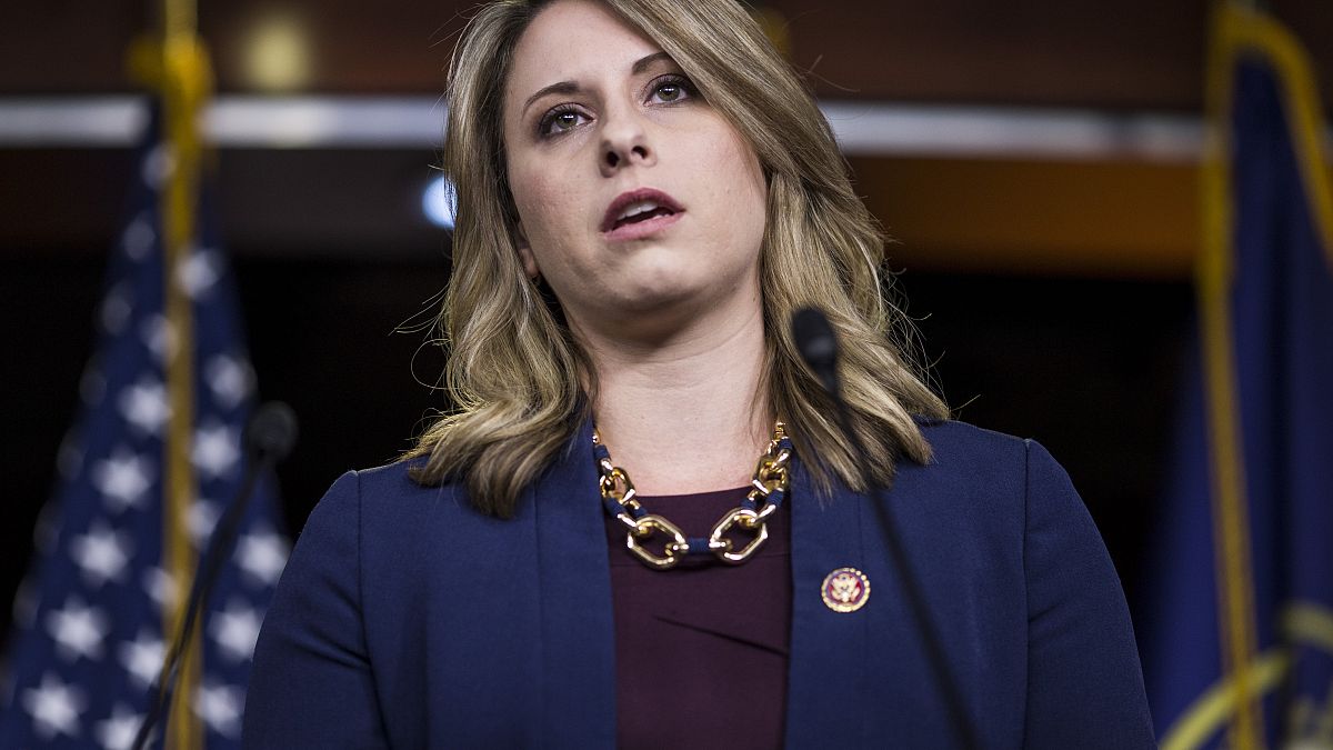 Image: FILE - Rep. Katie Hill to resign from Congress