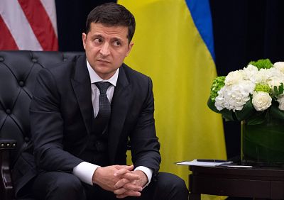 Ukrainian President Volodymyr Zelensky listens during a meeting with President Donald Trump in New York on Wednesday on the sidelines of the United Nations General Assembly.