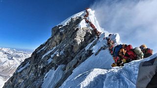 Image: Purja's photo showing heavy traffic at the summit of Mount Everest.
