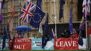 Anti-Brexit remain in the European Union supporter Steve Bray, left, protes