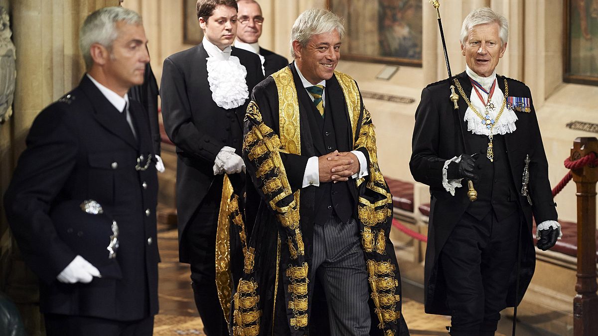 Image: John Bercow walks with another parliamentary official, Gentleman Ush