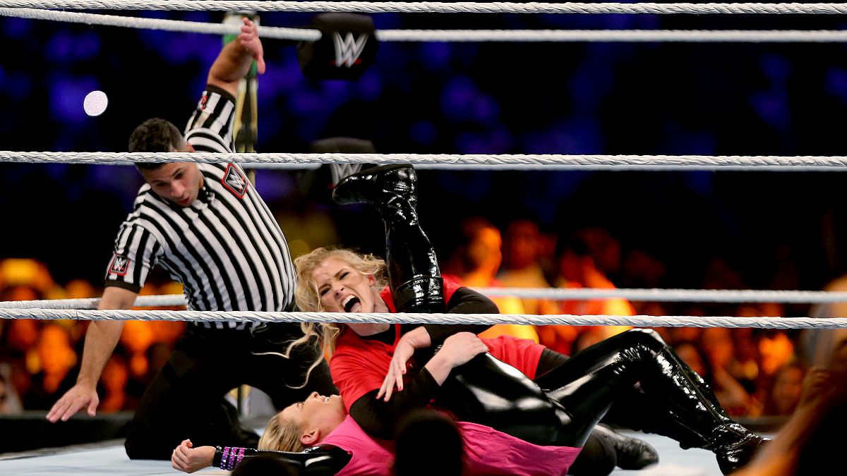 Image: Natalya and Lacey Evans battle at the WWE Crown Jewel match in Riyad