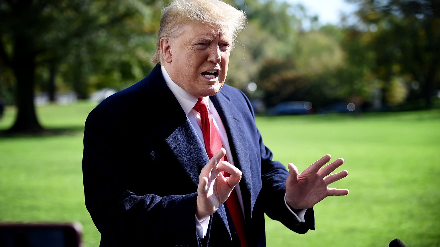 Image: President Donald Trump speaks to reporters on the South Lawn on Nov.