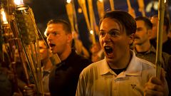 Image: Neo Nazis, Alt-Right, and White Supremacists encircle and chant at c