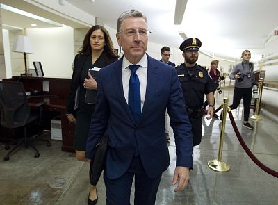 Kurt Volker, a former special envoy to Ukraine, leaves after a closed-door interview with House investigators at the Capitol on Oct. 3, 2019.