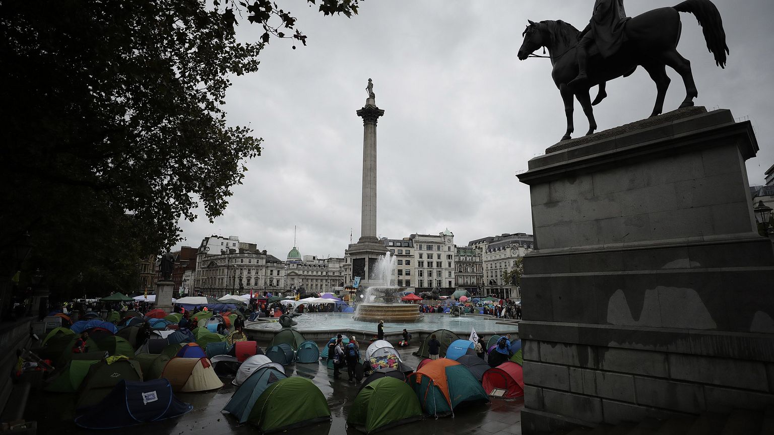 Image: Extinction Rebellion climate change protester tents are setup in Tra