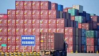 Image: Containers at the Qingdao Port Foreign Trade Container Terminal in Q