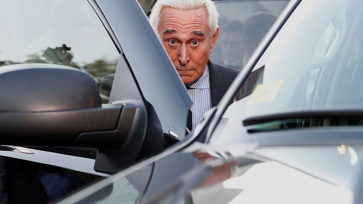 Image: Former Trump campaign adviser Stone departs following the second day