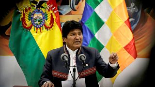 Image: Evo Morales speaks during a news conference at the presidential pala