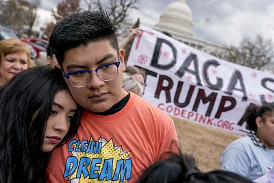 Immigration advocates hold a rally on Capitol Hill in Washington on Jan. 23, 2018.