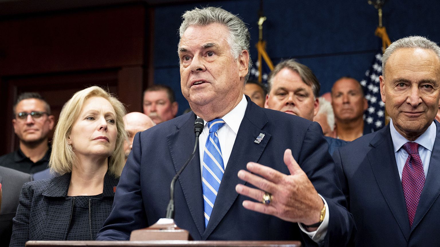 Image: Representative Peter King (R-NY) speaking at the press conference at